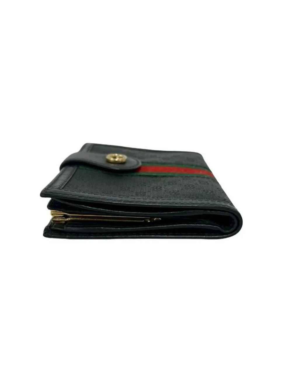 Gucci Vintage Sherry Line Micro GG Logo Leather Clasp Bifold Wallet Black - Picture 4 of 10